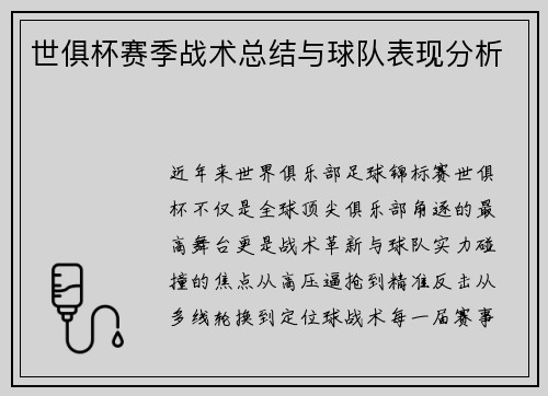 世俱杯赛季战术总结与球队表现分析